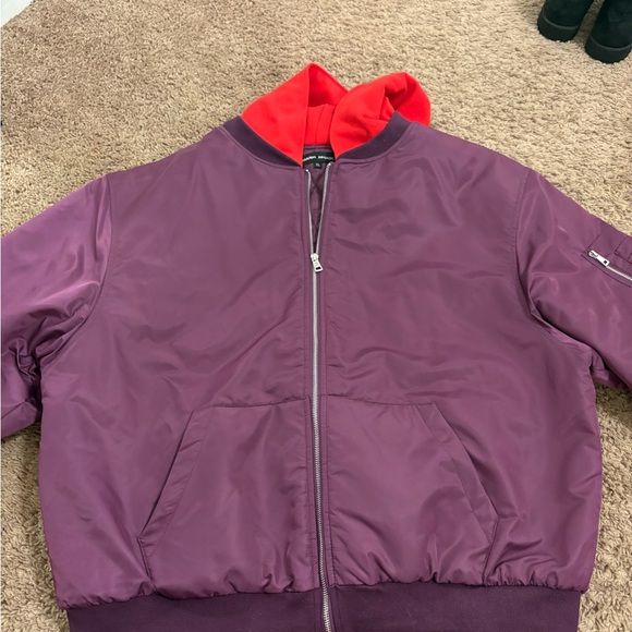Men's Purple Bomber Jacket with Red Hood - Picture 1 of 7
